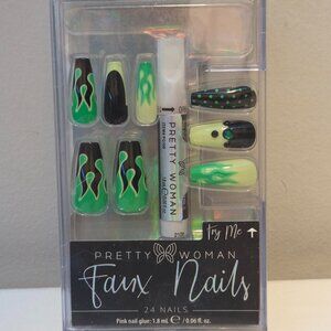 Flaming Green Press-On Nails
